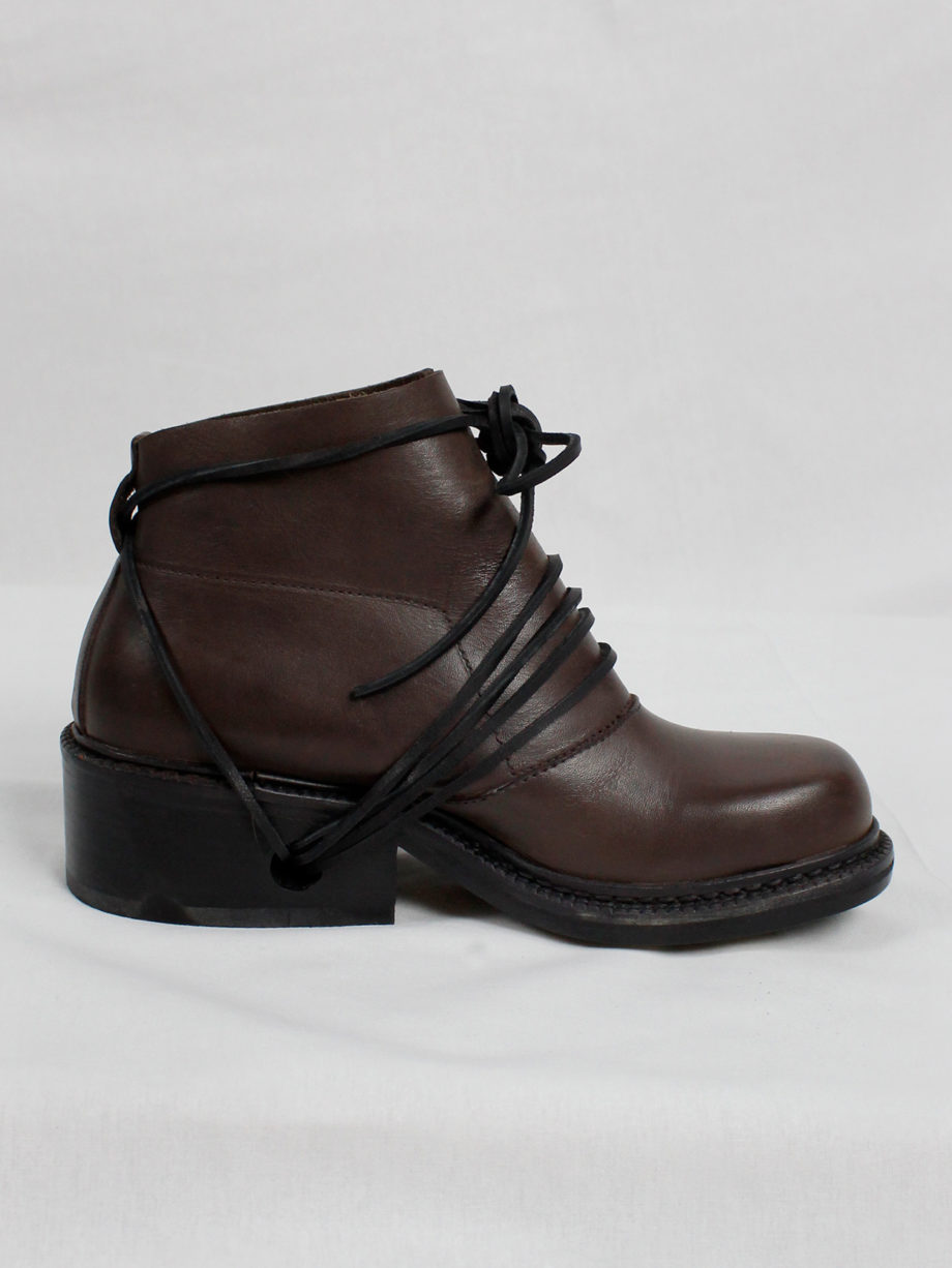 Dirk Bikkembergs brown boots with flap and laces through the soles fall 1994 (6)