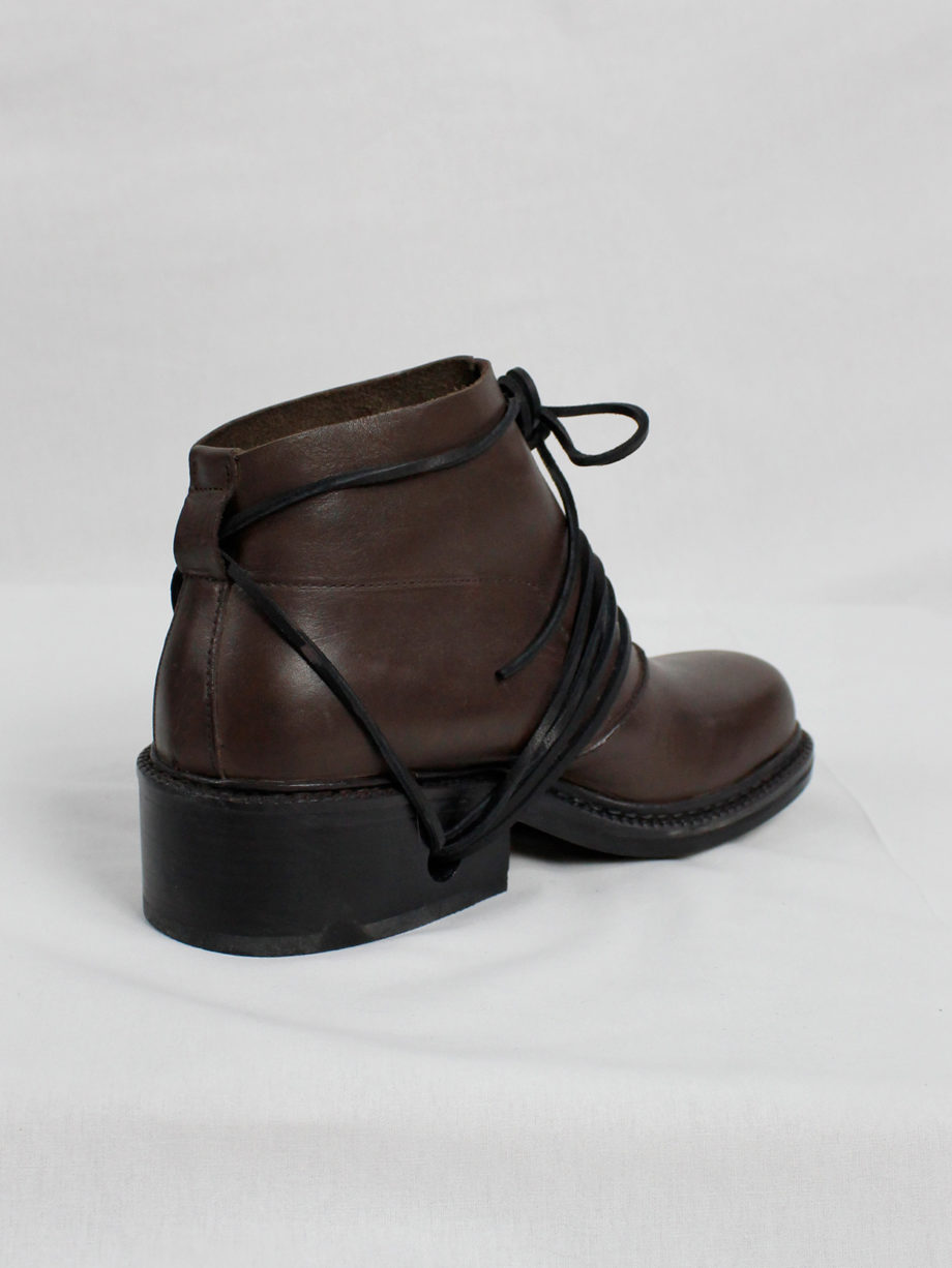 Dirk Bikkembergs brown boots with flap and laces through the soles fall 1994 (7)