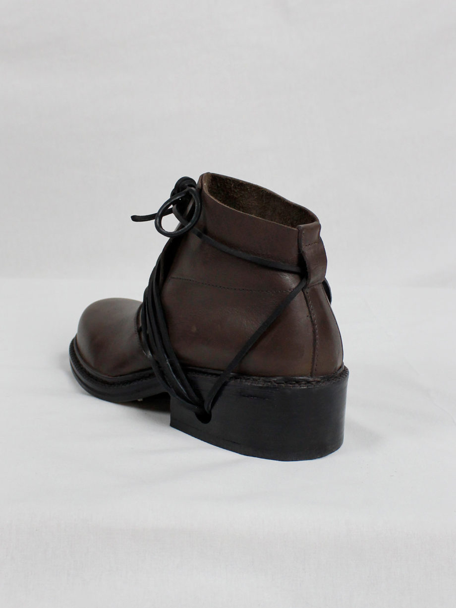 Dirk Bikkembergs brown boots with flap and laces through the soles fall 1994 (9)