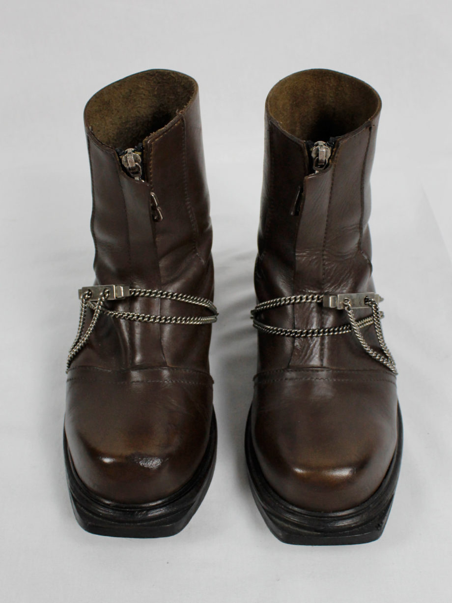 Dirk Bikkembergs brown mountaineering boots with silver chain through the soles 1990s 90s (10)