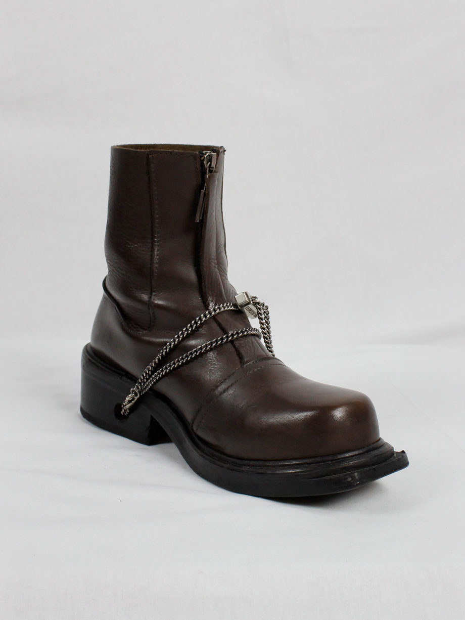 Dirk Bikkembergs brown mountaineering boots with silver chain through the soles 1990s 90s (5)
