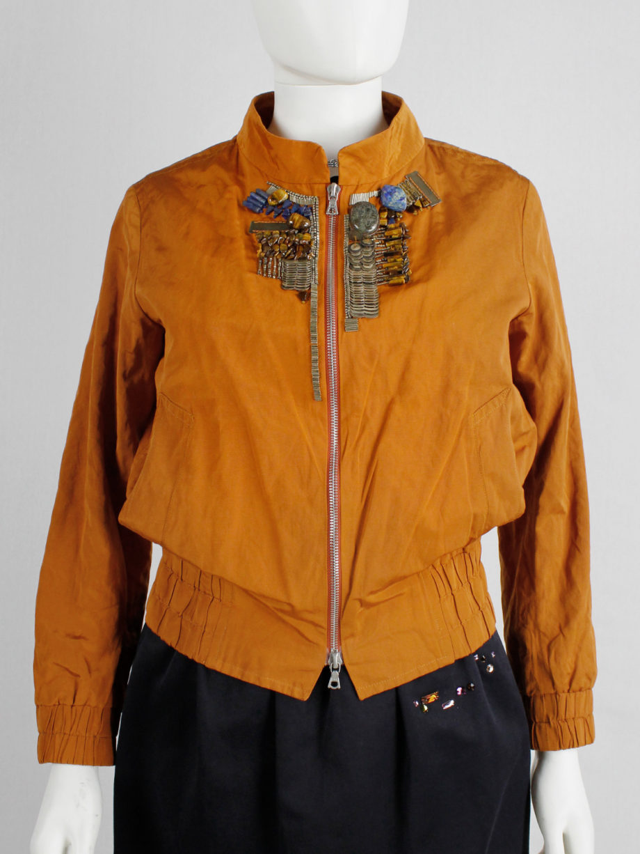 Dries Van Noten orange bomber jacket with gemstones and metal plating spring 2008 (3)