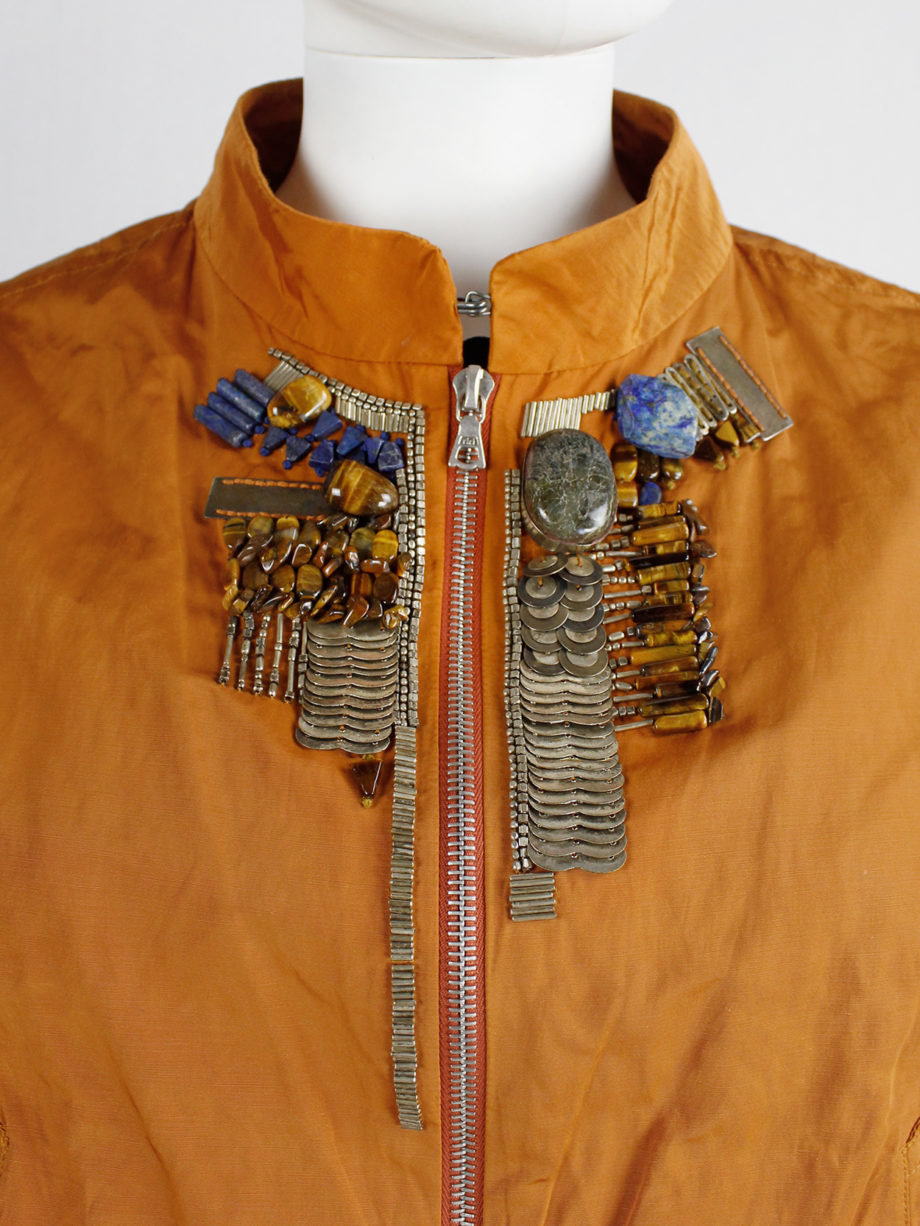 Dries Van Noten orange bomber jacket with gemstones and metal plating spring 2008 (4)