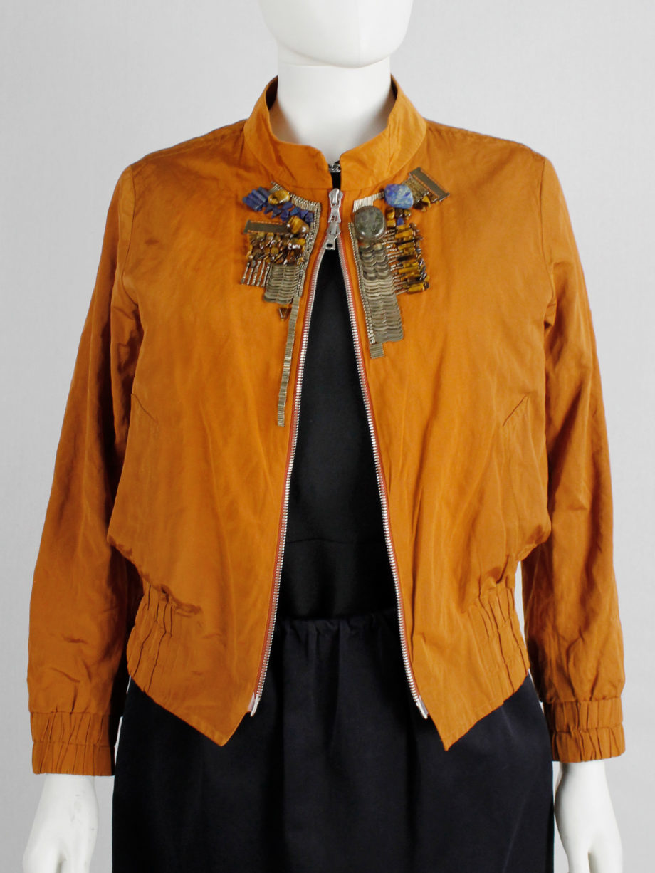 Dries Van Noten orange bomber jacket with gemstones and metal plating spring 2008 (8)