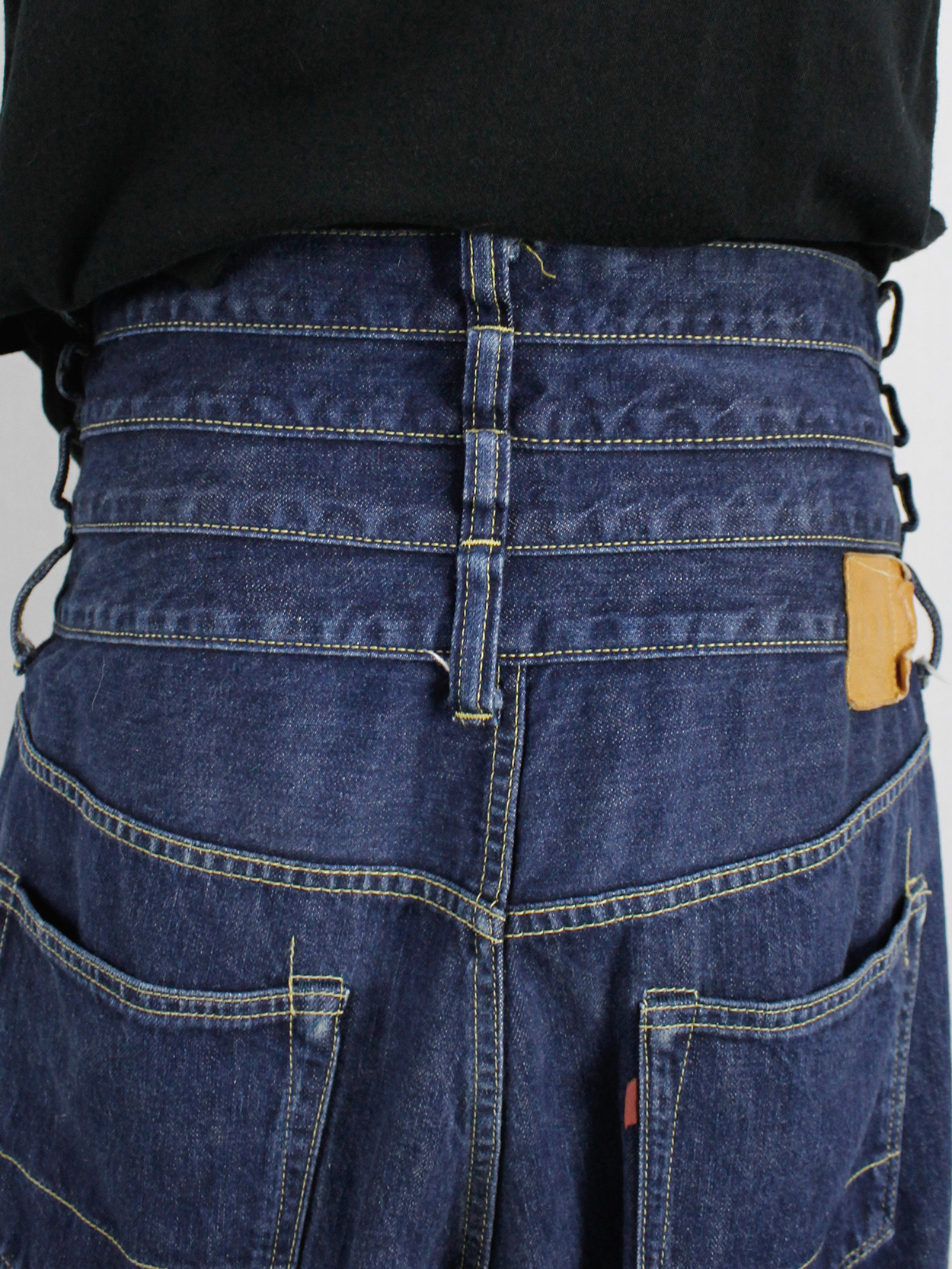 Ganryu denim trousers with quadruple waistband and dropped crotch — AD 2012 (1)