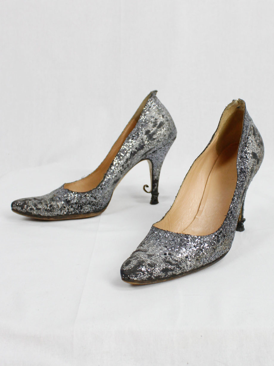 Maison Martin Margiela silver glitter afterparty pumps with destroyed look (43) — spring 2005