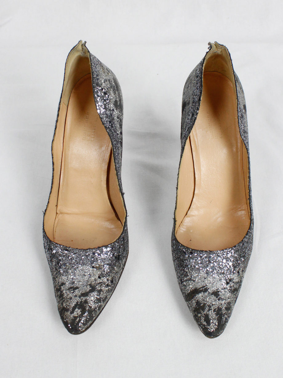 Maison Martin Margiela silver glitter afterparty pumps with destroyed look (44) — spring 2005