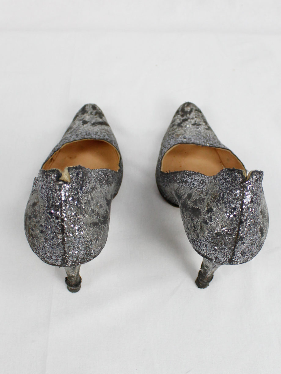 Maison Martin Margiela silver glitter afterparty pumps with destroyed look (45) — spring 2005
