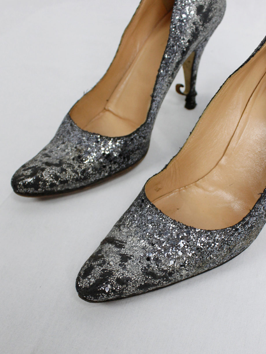 Maison Martin Margiela silver glitter afterparty pumps with destroyed look (46) — spring 2005