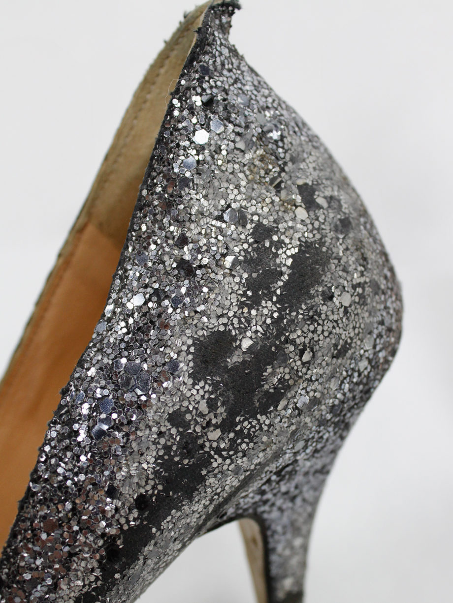 Maison Martin Margiela silver glitter afterparty pumps with destroyed look (50) — spring 2005