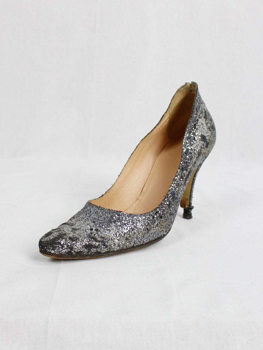 Maison Martin Margiela silver glitter afterparty pumps with destroyed look (58) — spring 2005