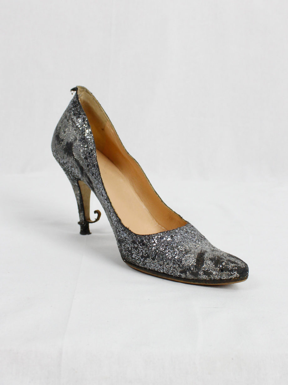 Maison Martin Margiela silver glitter afterparty pumps with destroyed look (60) — spring 2005