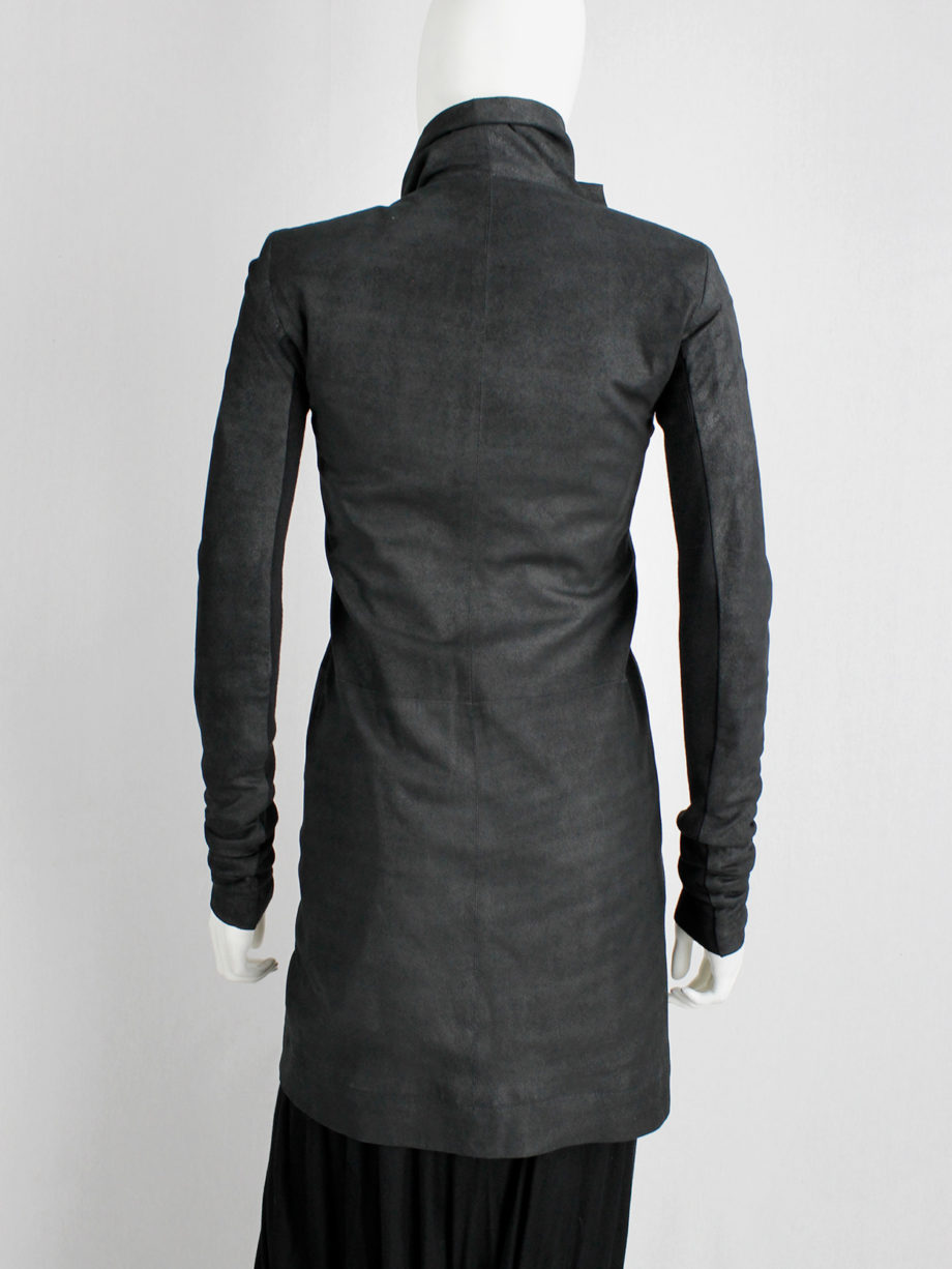 Rick Owens black long classic leather biker coat with standing neckline (23)