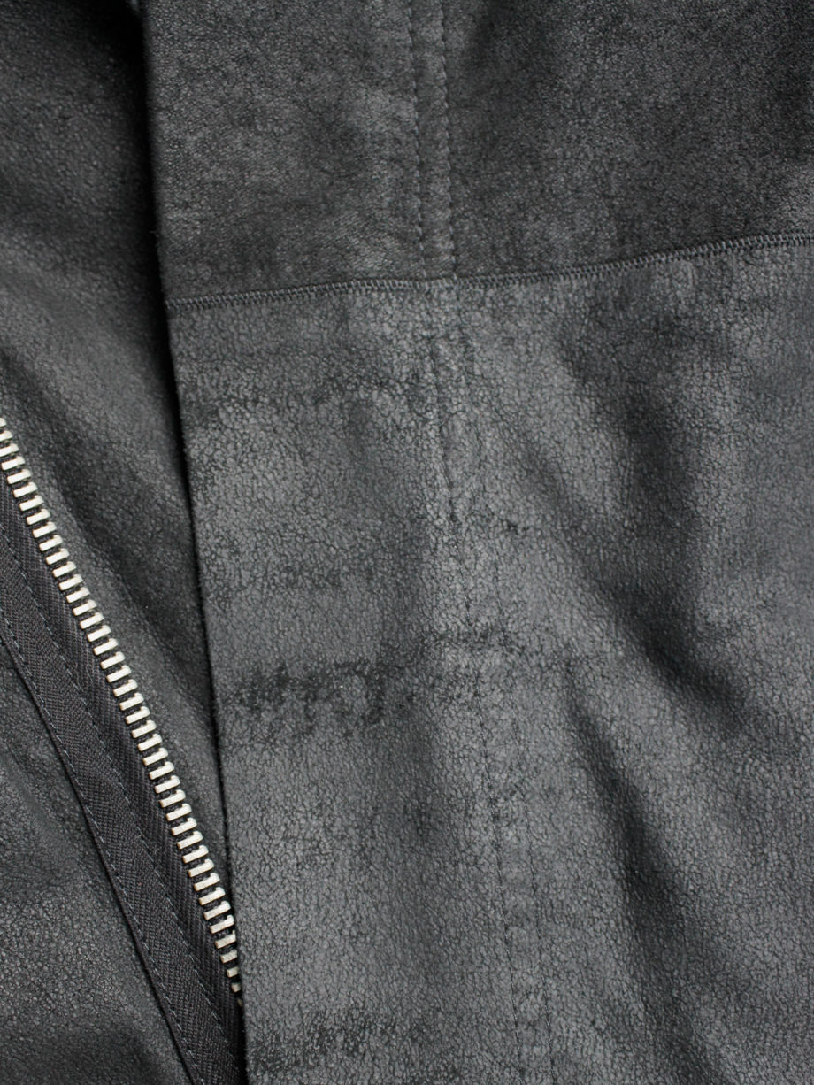 Rick Owens black long classic leather biker coat with standing neckline (3)
