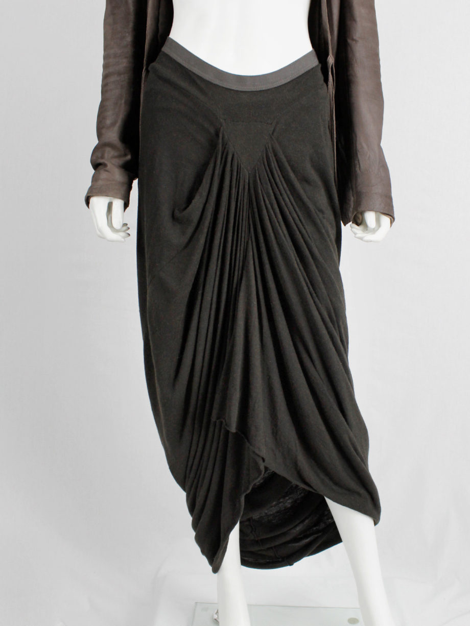 Rick Owens lilies brown skirt with pleated front and back cowl drape (1)