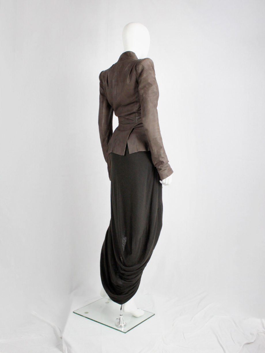 Rick Owens lilies brown skirt with pleated front and back cowl drape (10)