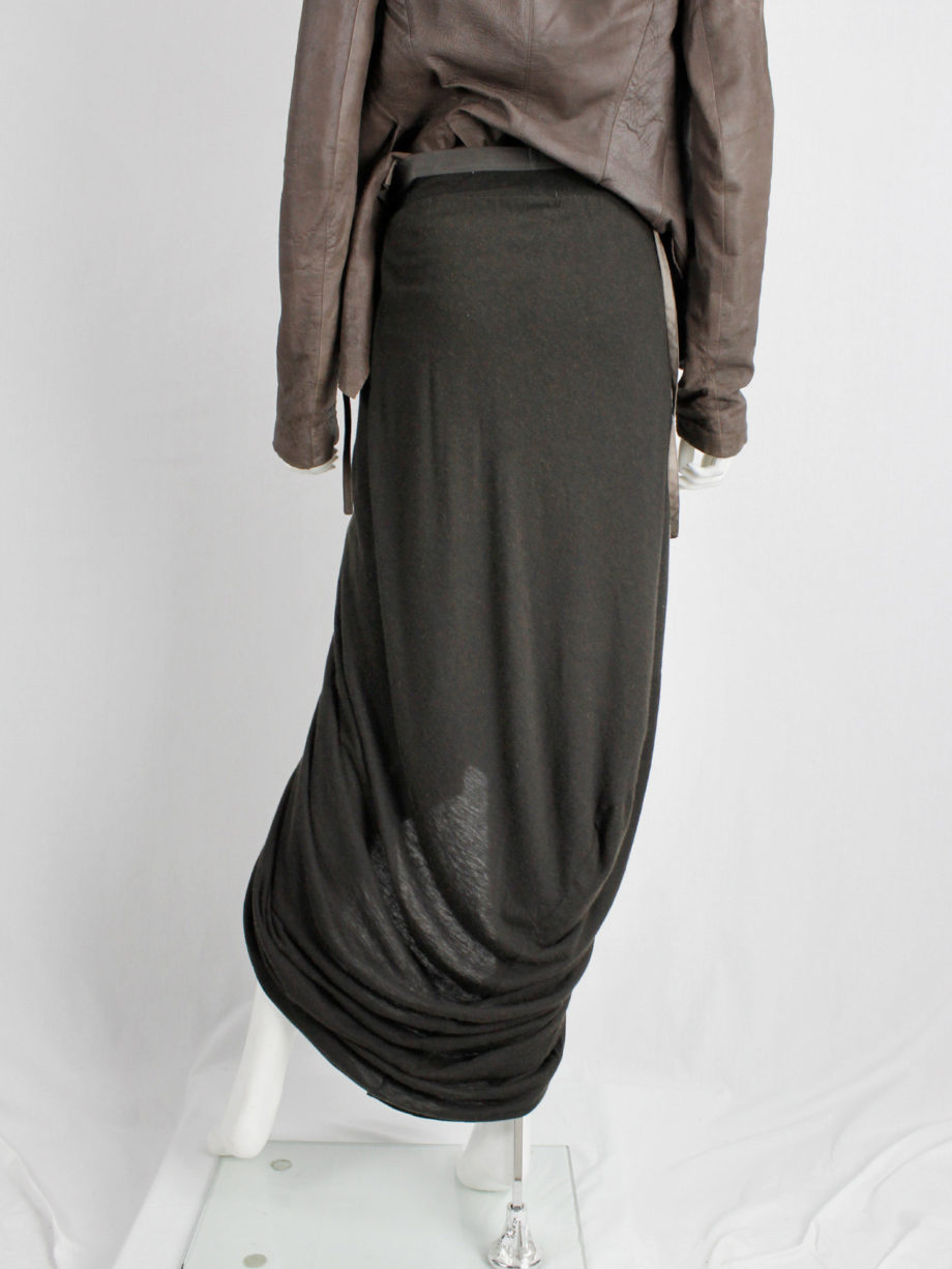 Rick Owens lilies brown skirt with pleated front and back cowl drape (11)