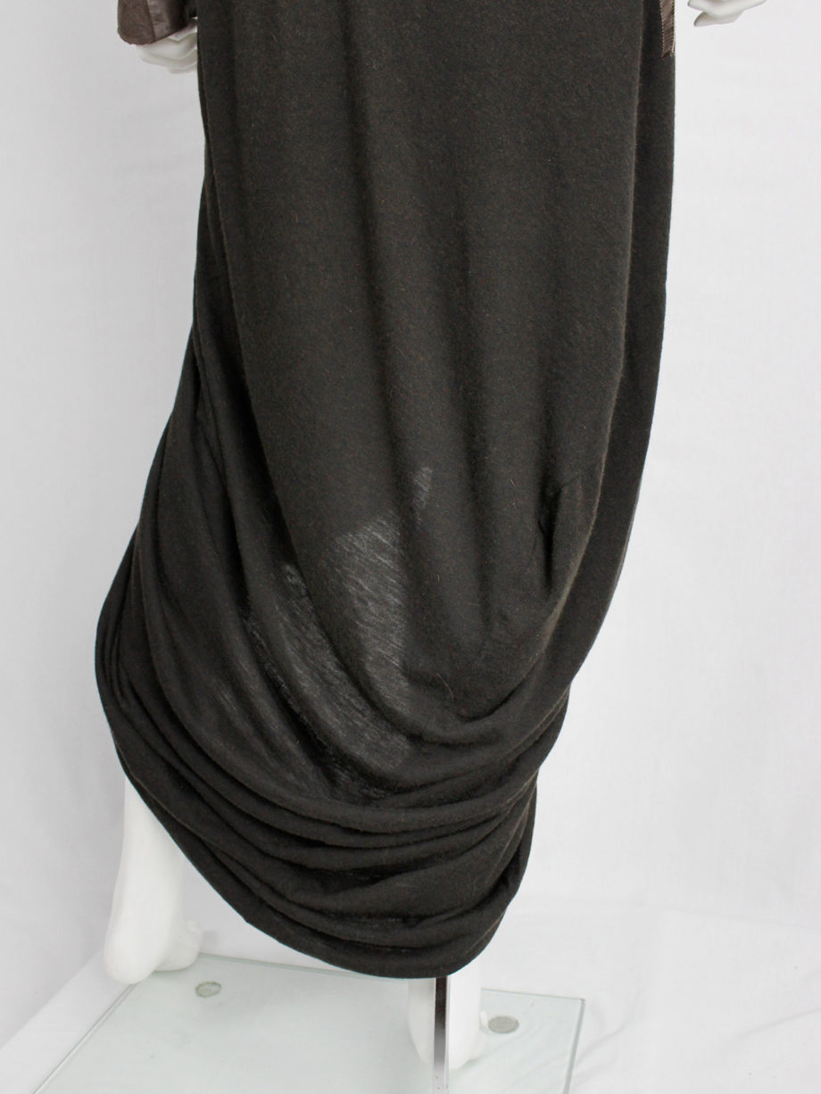Rick Owens lilies brown skirt with pleated front and back cowl drape (12)
