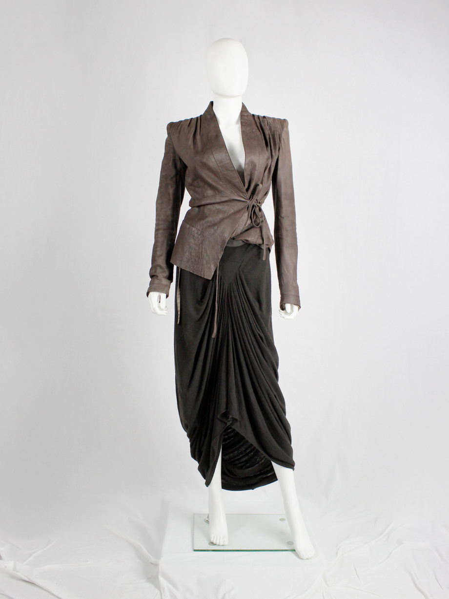 Rick Owens lilies brown skirt with pleated front and back cowl drape (7)