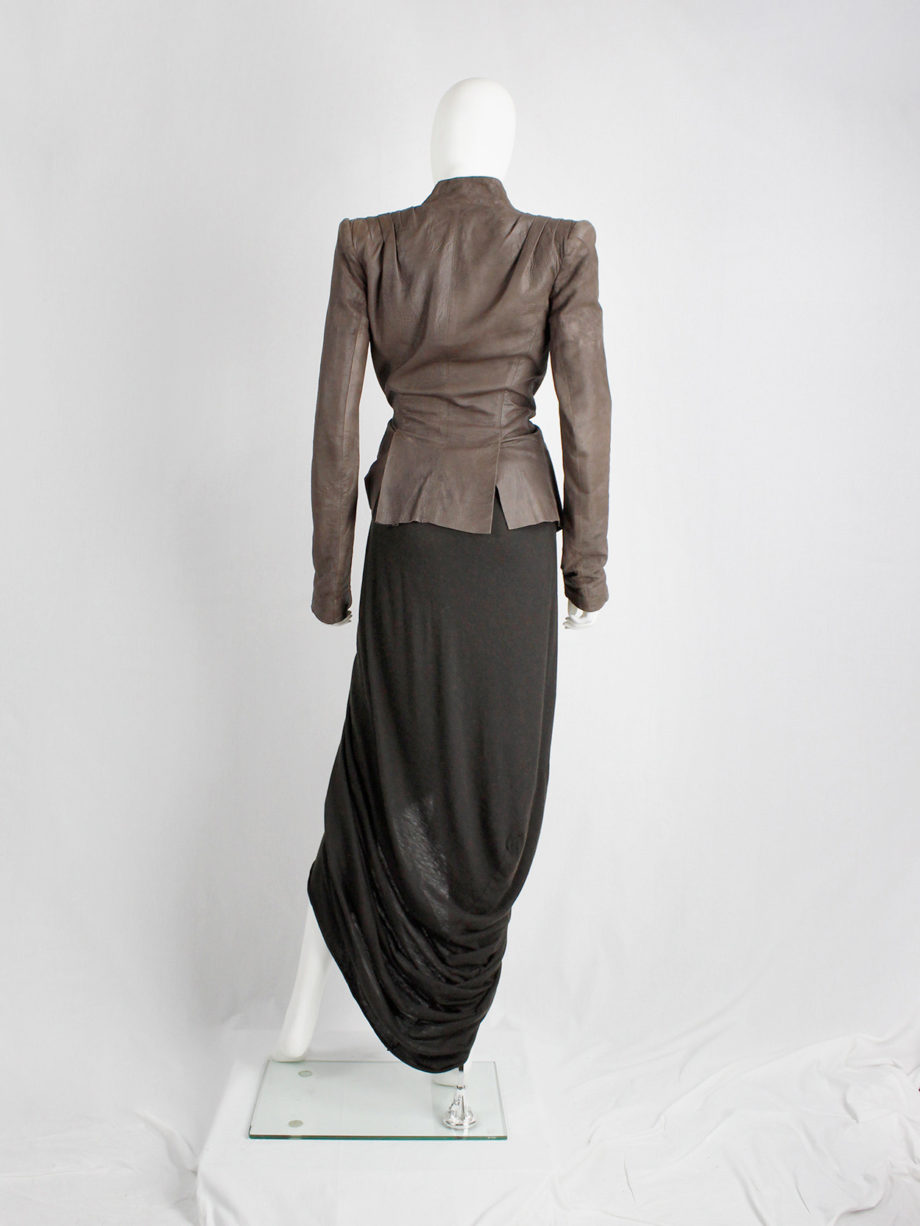 Rick Owens lilies brown skirt with pleated front and back cowl drape (9)