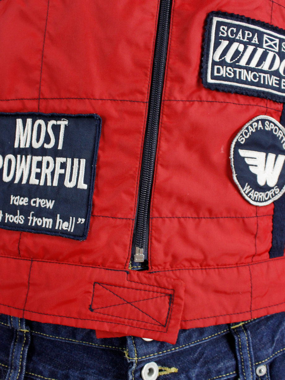 Walter Van Beirendonck for Scapa red ‘Formula 1’ jacket with blue stripes and patches (7)