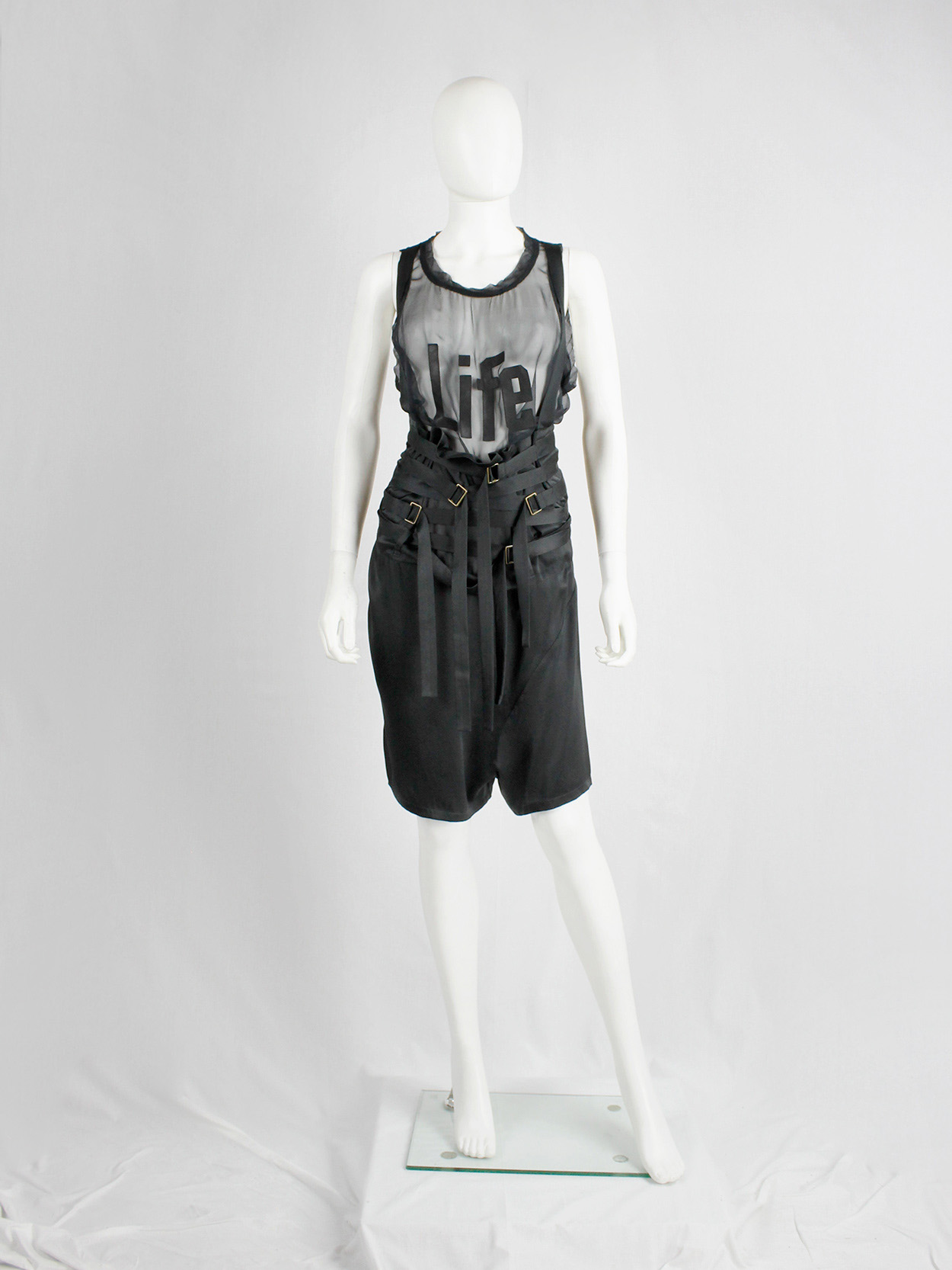 vintage Ann Demeulemeester black shorts with belt straps spring 2003 (1)