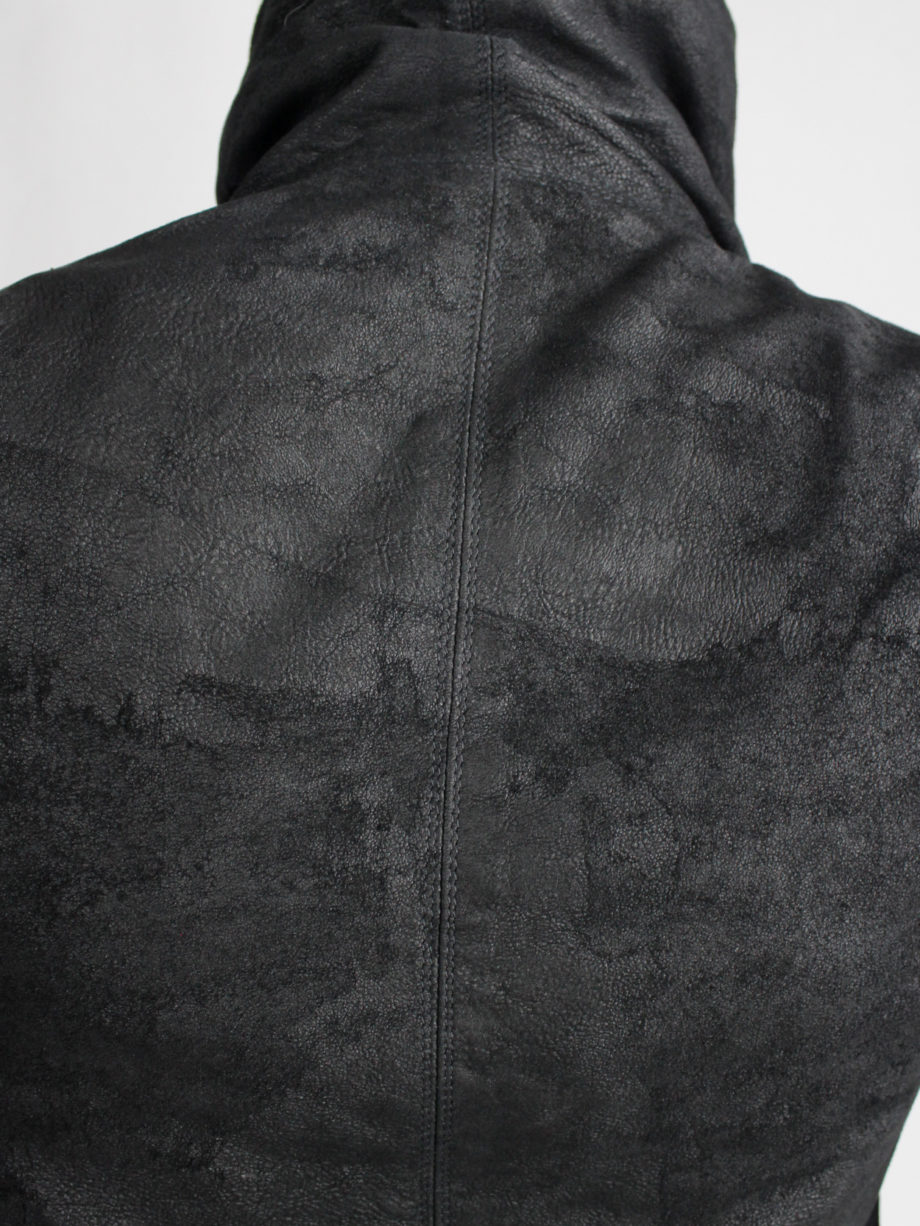 vintage Rick Owens black leather classic biker jacket with standing neckline (1)