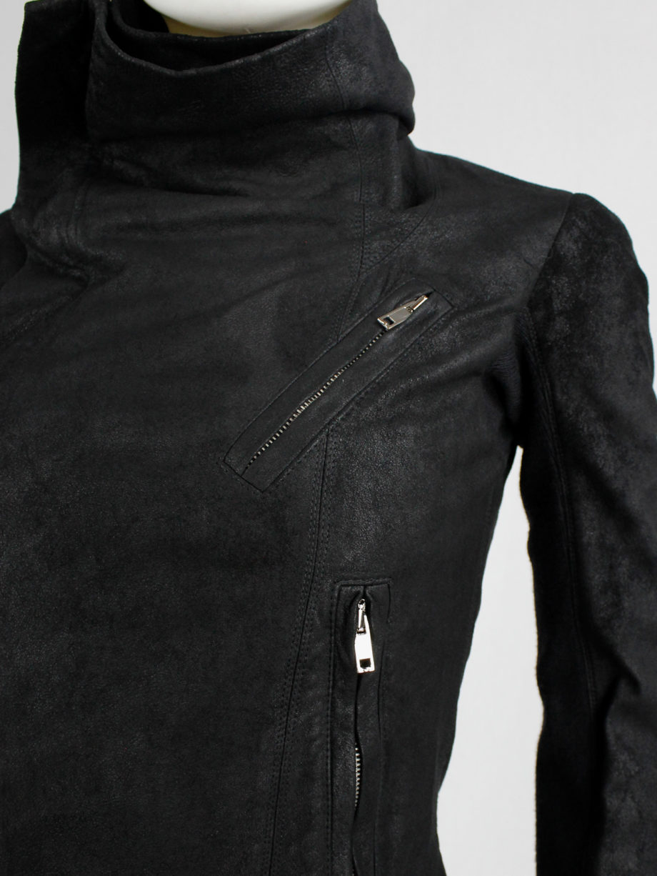 vintage Rick Owens black leather classic biker jacket with standing neckline (15)