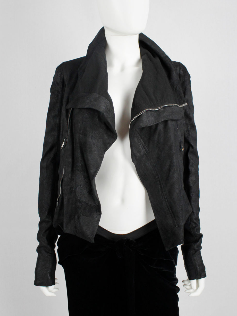 vintage Rick Owens black leather classic biker jacket with standing neckline (16)