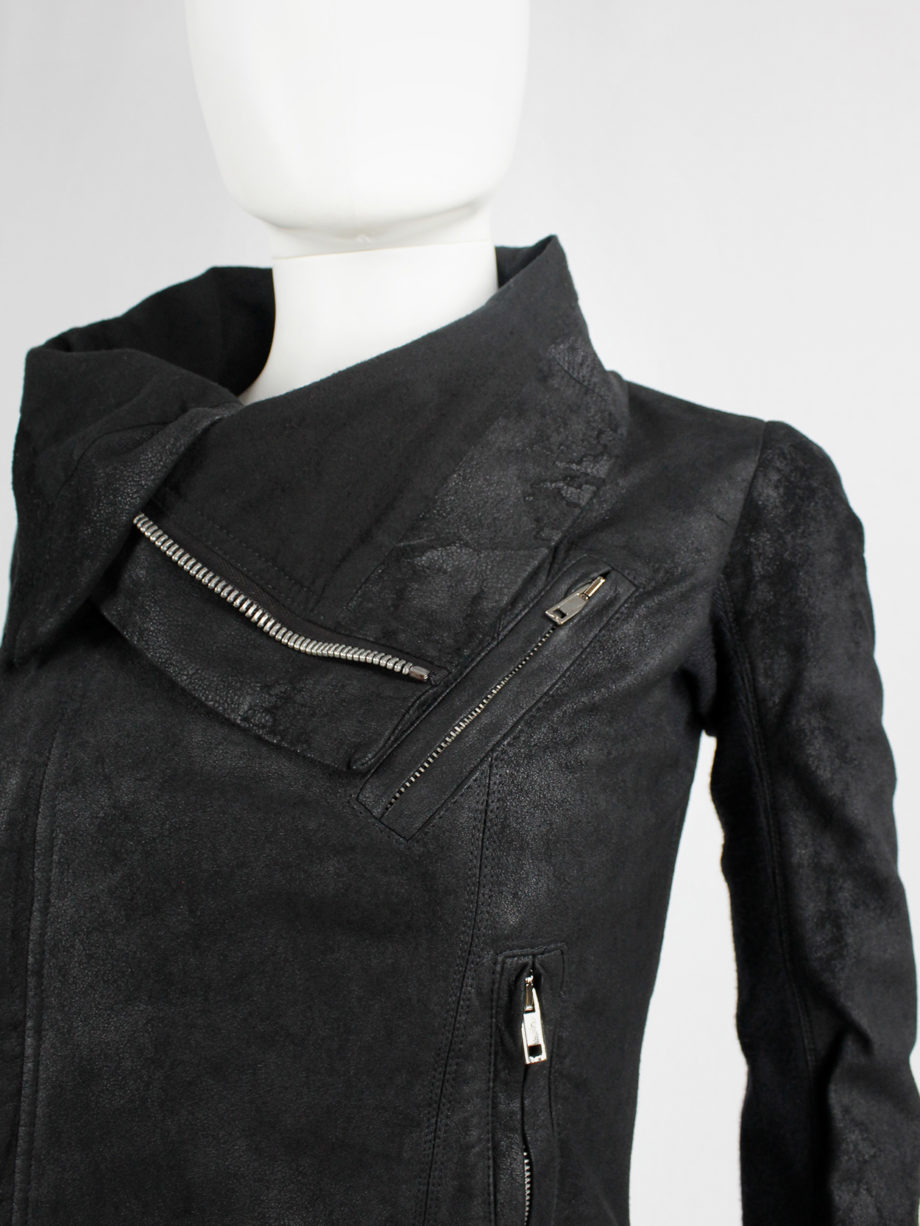 vintage Rick Owens black leather classic biker jacket with standing neckline (18)