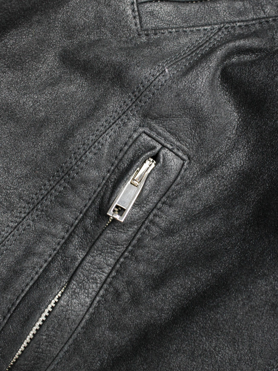 vintage Rick Owens black leather classic biker jacket with standing neckline (4)