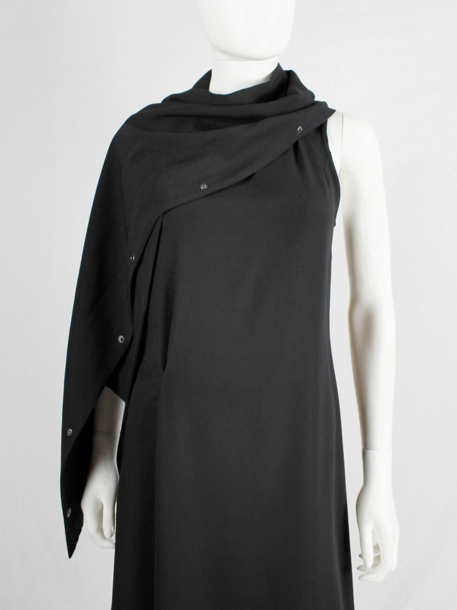 Ann Demeulemeester black asymmetric maxi dress with snap button sash spring 2013 (1)