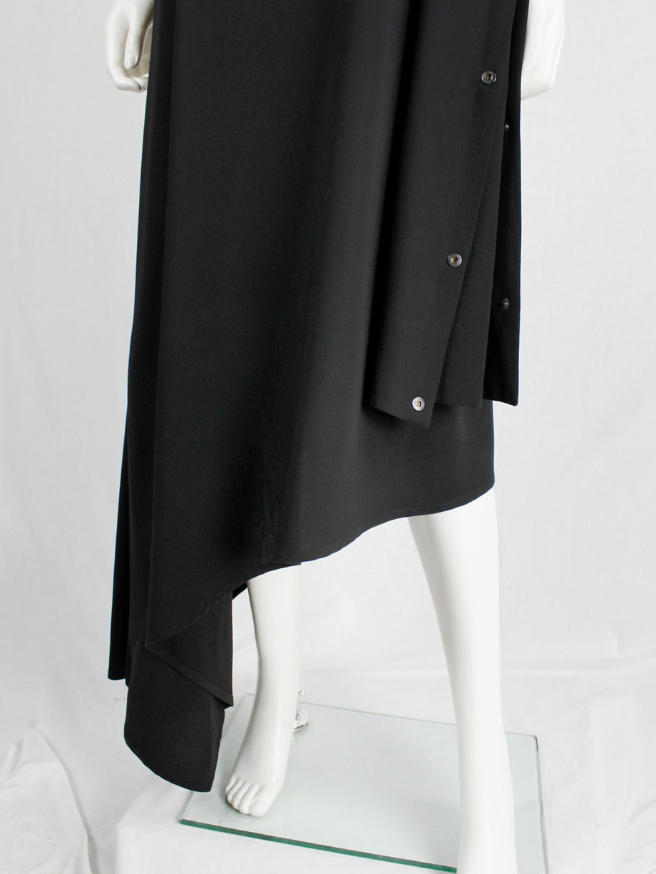 Ann Demeulemeester black asymmetric maxi dress with snap button sash spring 2013 (10)
