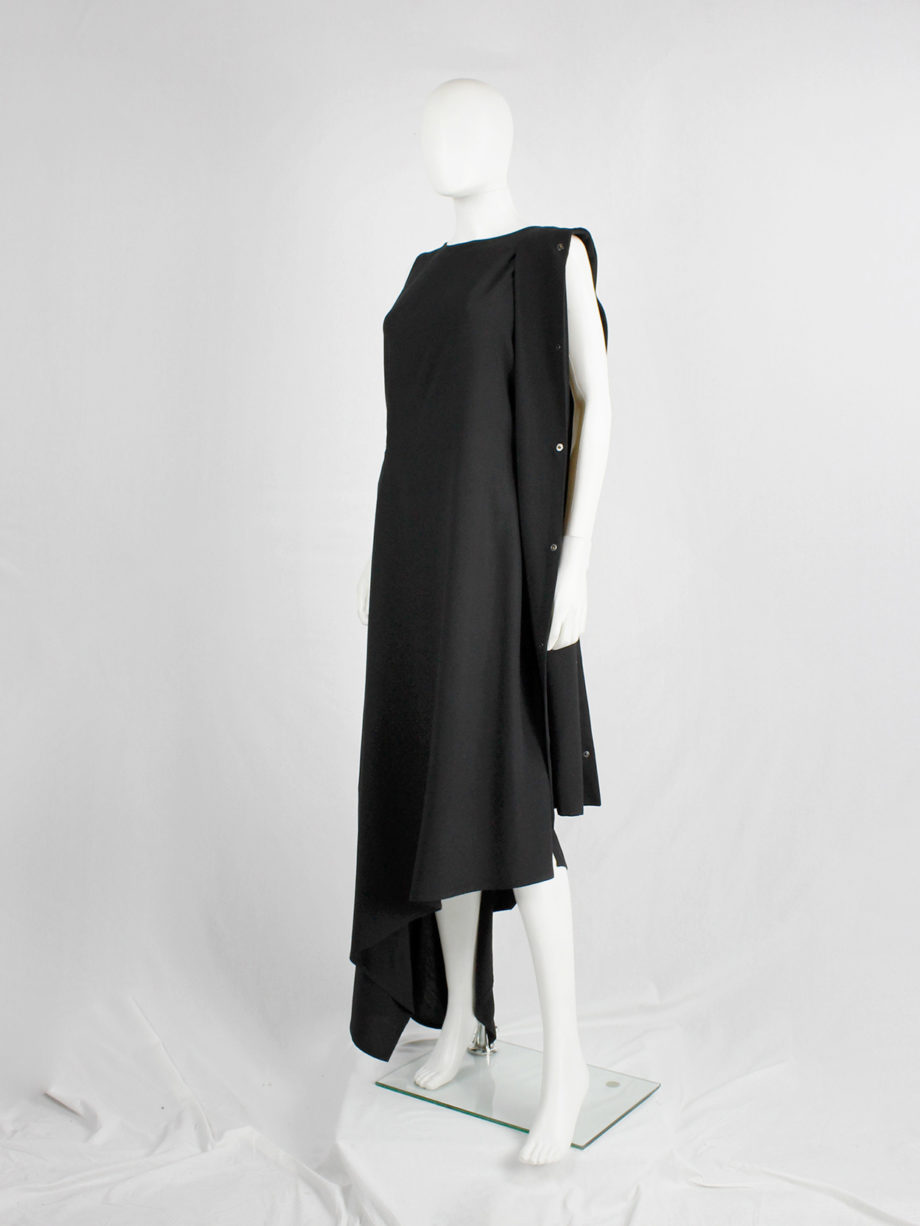 Ann Demeulemeester black asymmetric maxi dress with snap button sash spring 2013 (12)