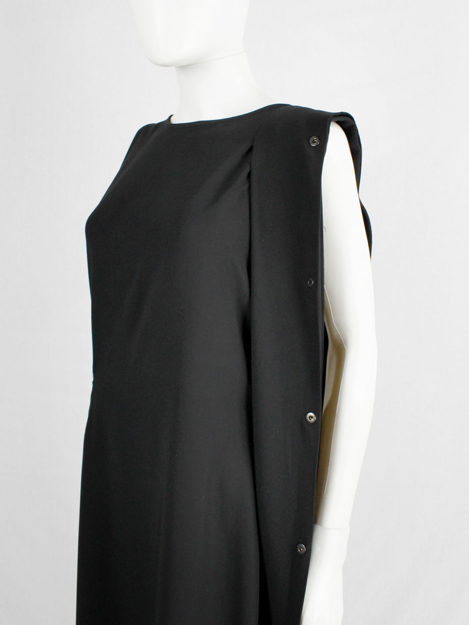 Ann Demeulemeester black asymmetric maxi dress with snap button sash spring 2013 (13)