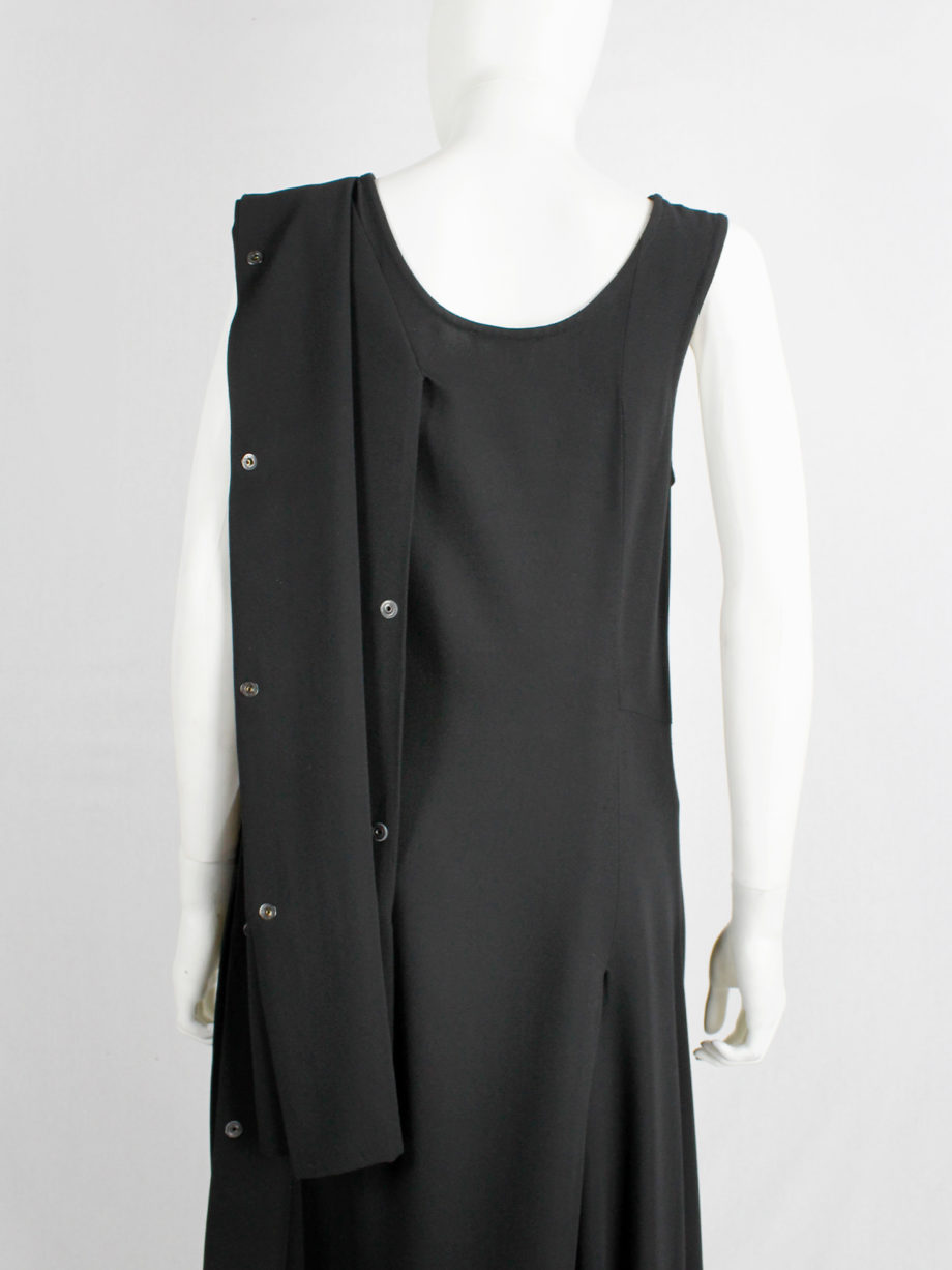 Ann Demeulemeester black asymmetric maxi dress with snap button sash spring 2013 (19)