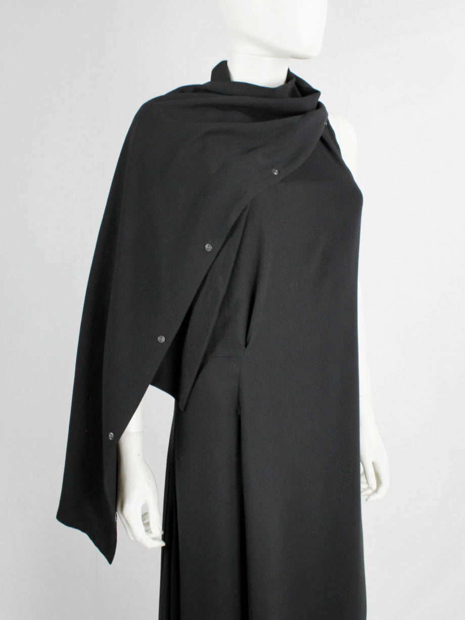 Ann Demeulemeester black asymmetric maxi dress with snap button sash spring 2013 (2)