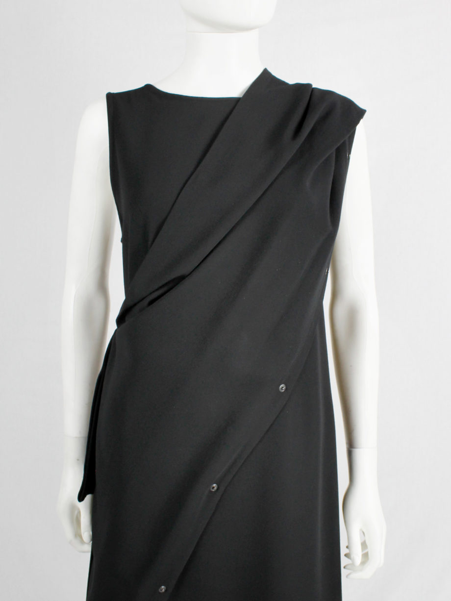 Ann Demeulemeester black asymmetric maxi dress with snap button sash spring 2013 (21)