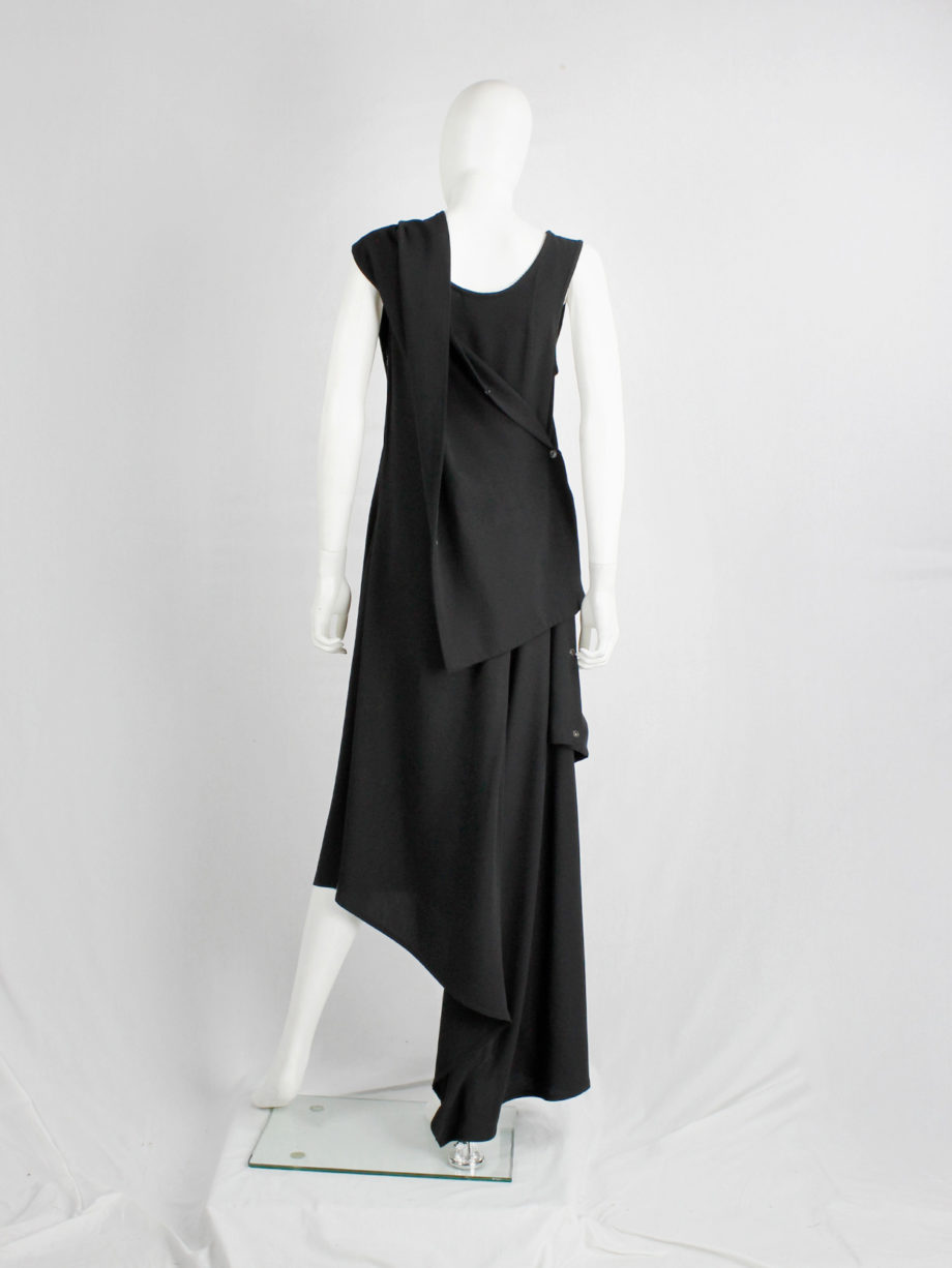 Ann Demeulemeester black asymmetric maxi dress with snap button sash spring 2013 (23)