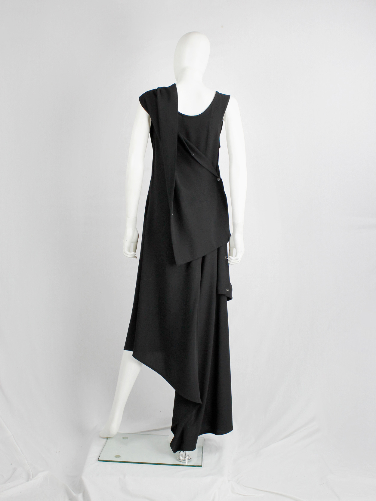 Ann Demeulemeester black asymmetric maxi dress with snap button sash ...