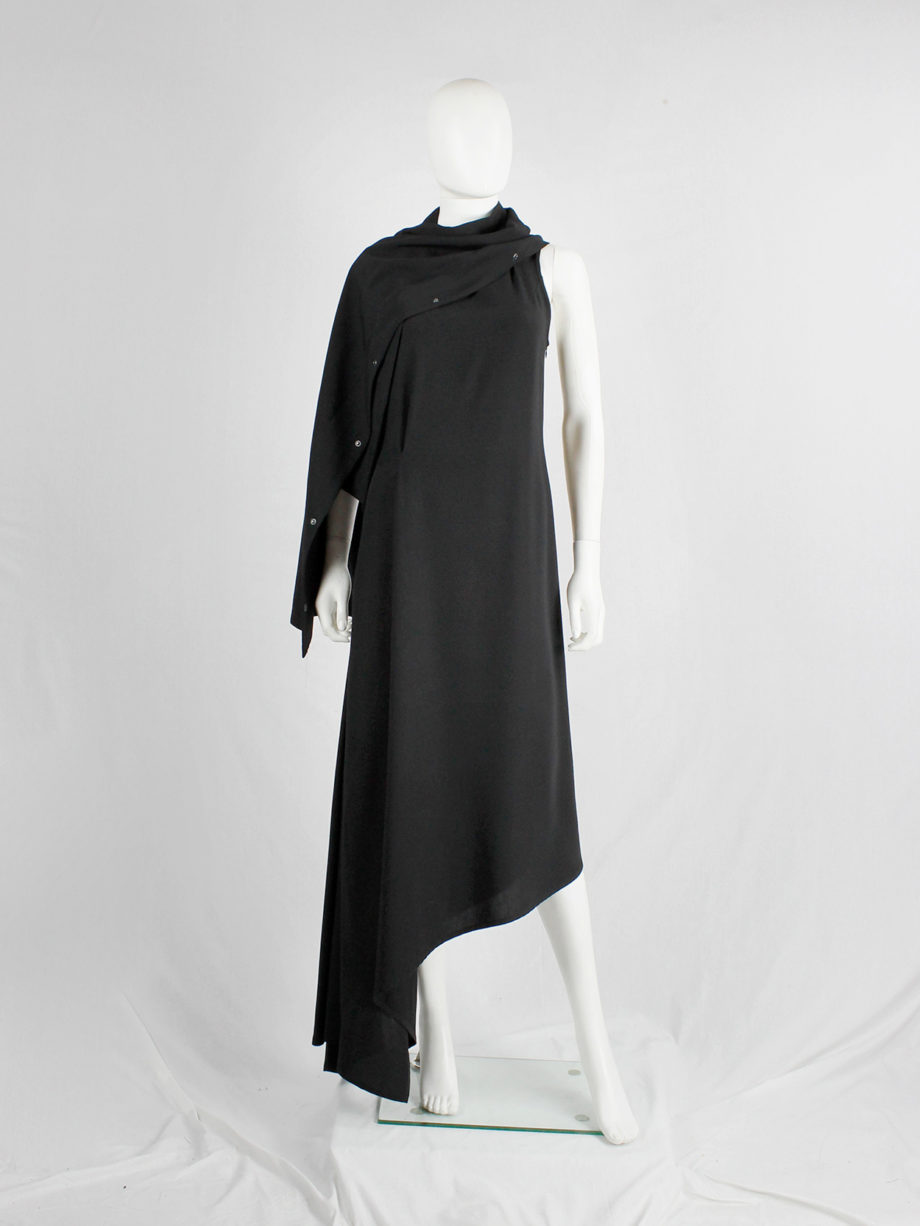 Ann Demeulemeester black asymmetric maxi dress with snap button sash spring 2013 (24)