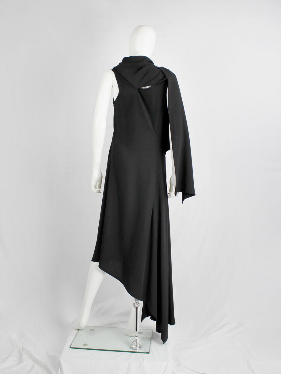 Ann Demeulemeester black asymmetric maxi dress with snap button sash spring 2013 (3)