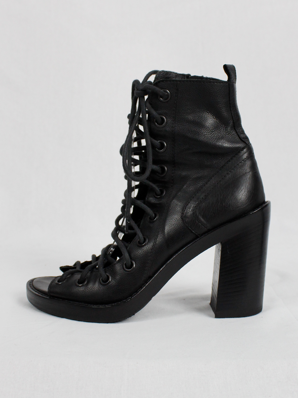 Ann Demeulemeester black high heeled sandals with corset lacing (37.5 ...