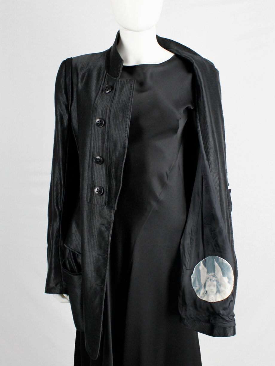 Ann Demeulemeester black jacket with rosary beads and cherub patch fall 2005 (1)