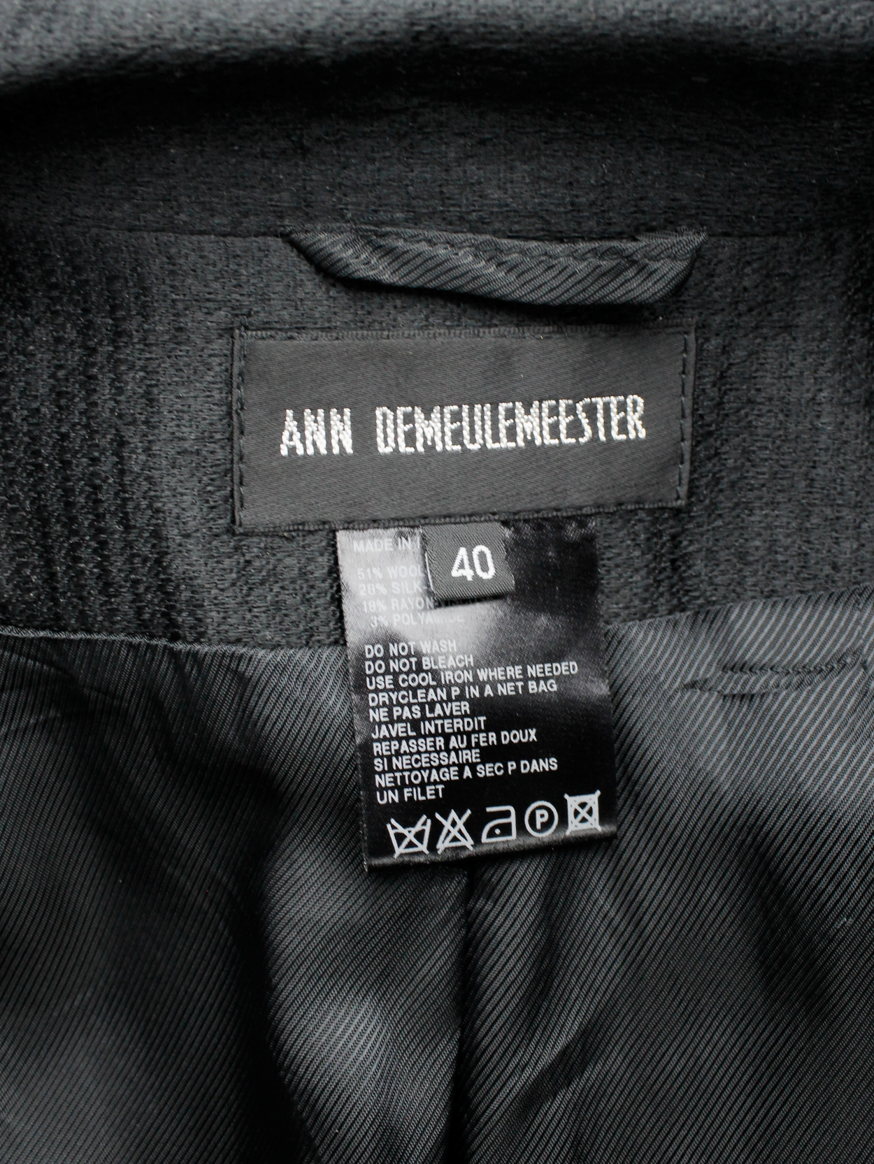 Ann Demeulemeester black jacket with rosary beads and cherub patch ...