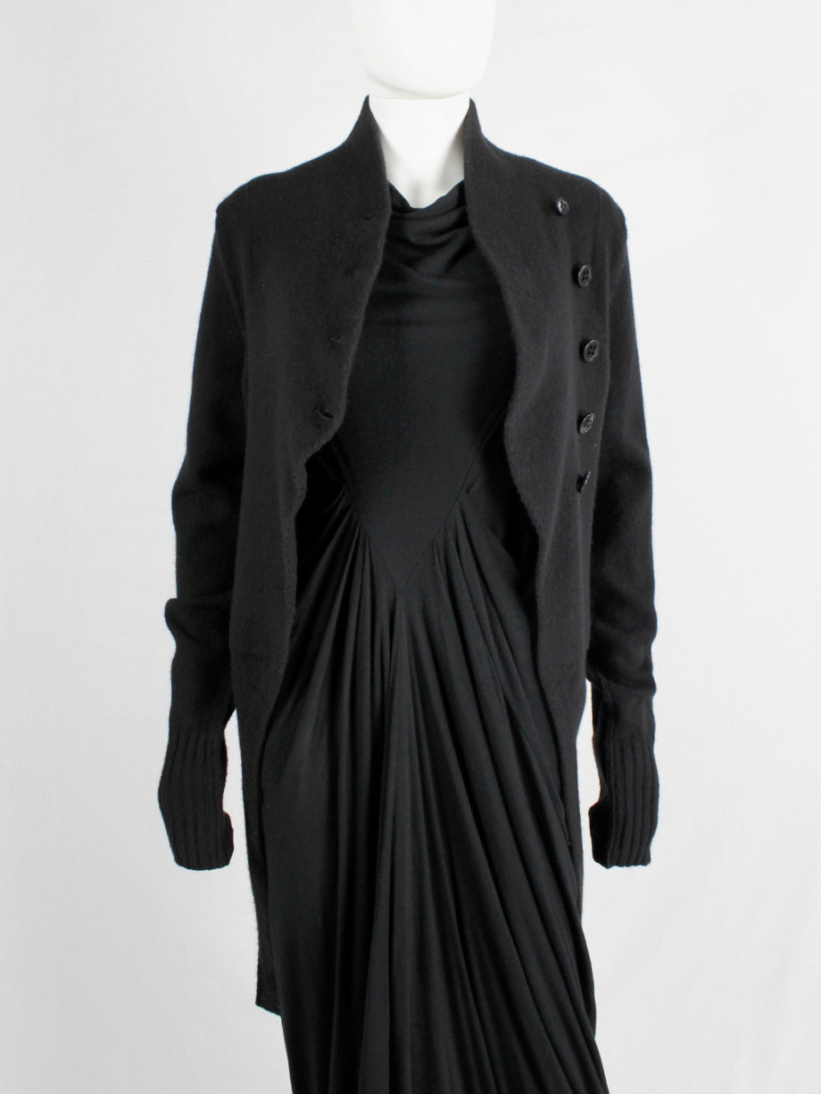 Ann Demeulemeester black long cutaway jumper with curved button closure fall 2005 (12)