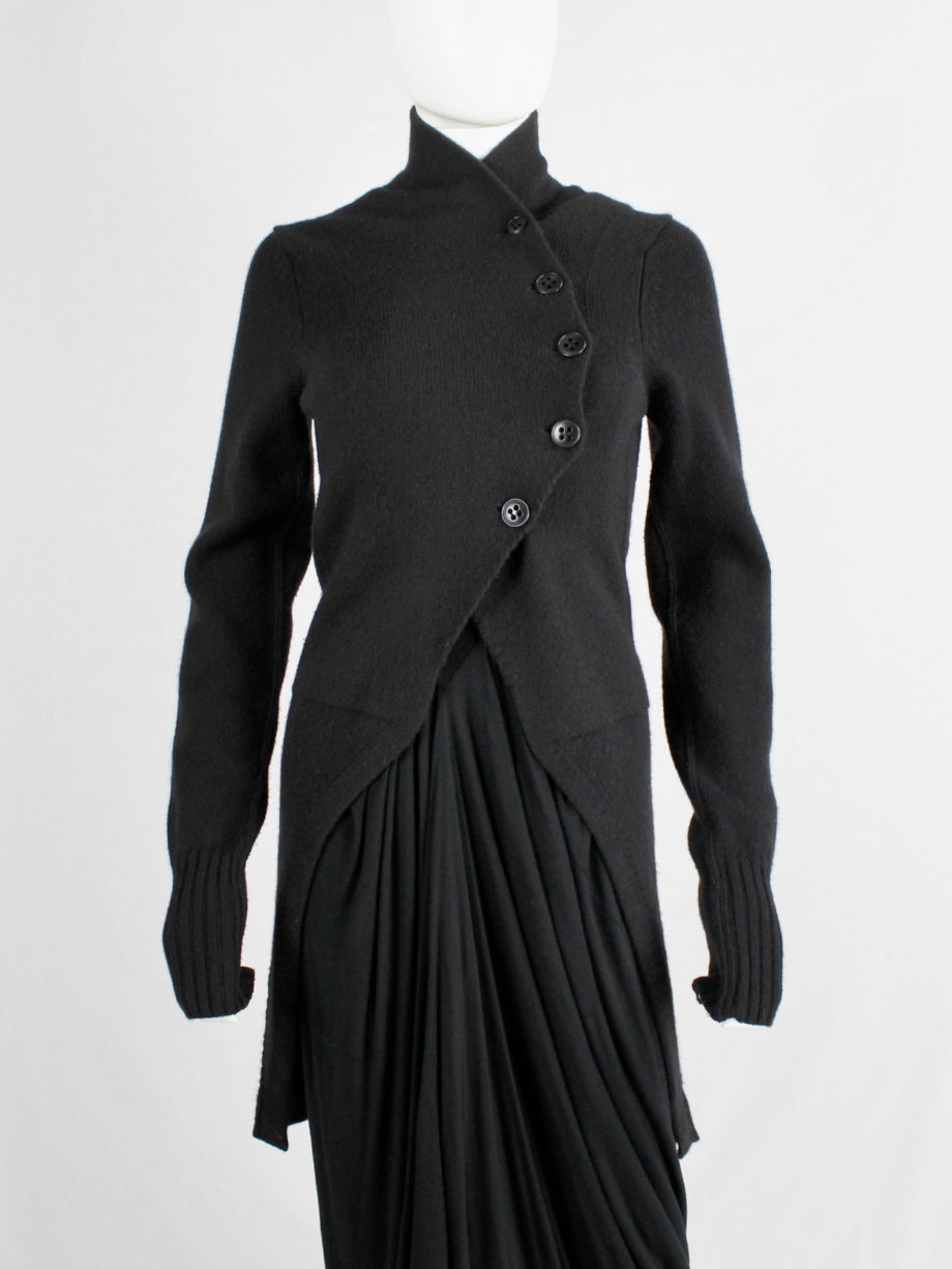 Ann Demeulemeester black long cutaway jumper with curved button closure fall 2005 (13)