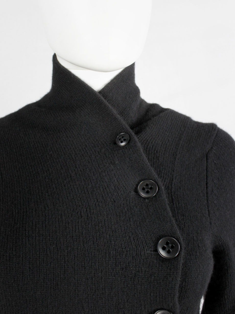 Ann Demeulemeester black long cutaway jumper with curved button closure fall 2005 (15)