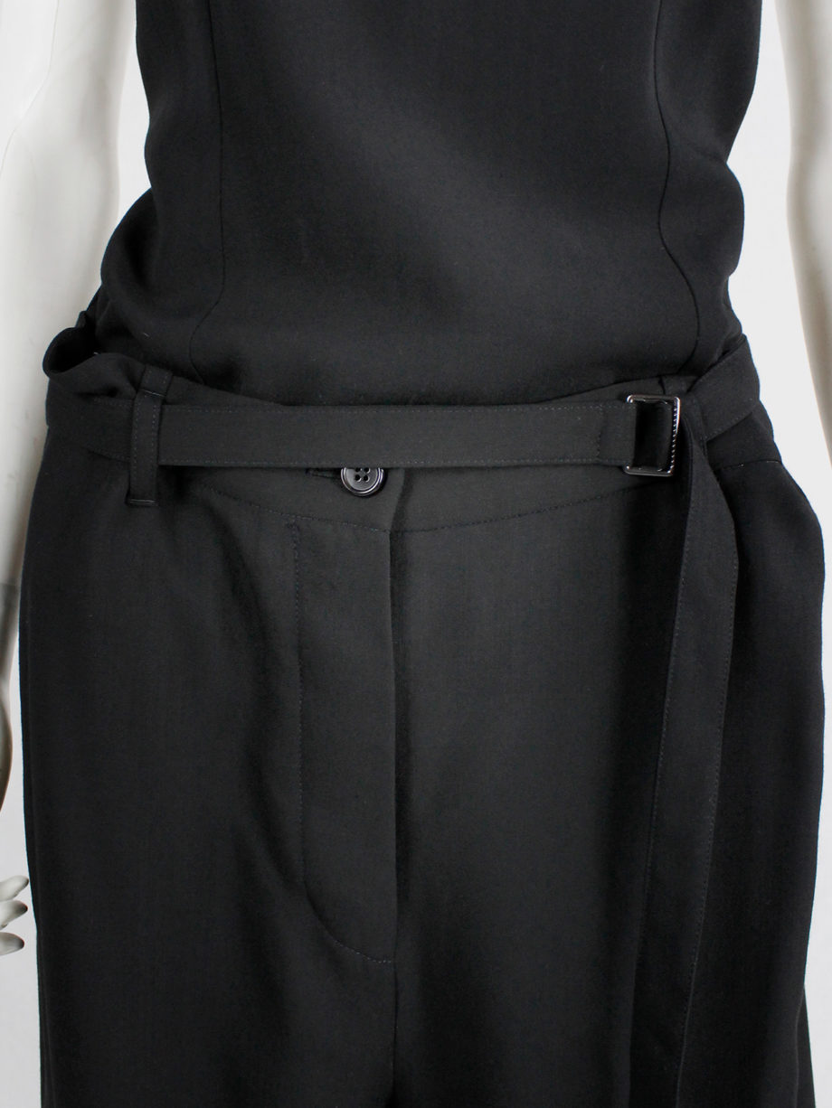 Ann Demeulemeester black wide trousers with belt buckle strap fall 2003 (2)