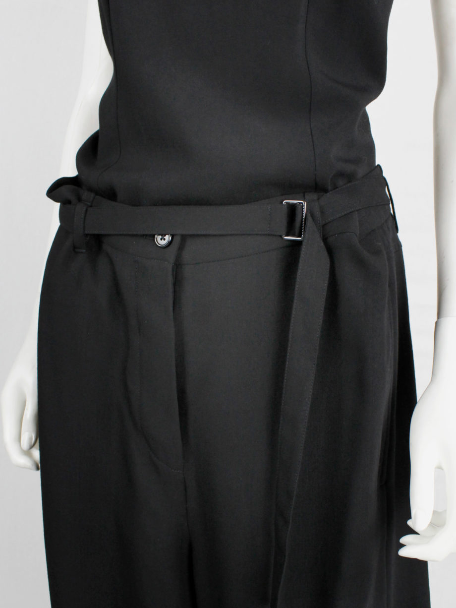 Ann Demeulemeester black wide trousers with belt buckle strap fall 2003 (3)